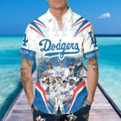 Los Angeles Dodgers Champions Collage Hawaiian Shirt Mockup Front - TeeAloha