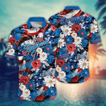 Los Angeles Dodgers Floral Americana Hawaiian Shirt