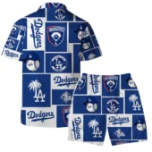 Los Angeles Dodgers Icon Block Hawaiian Shirt Back With Short - TeeAloha