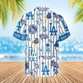 Los Angeles Dodgers Icon Stripe Hawaiian Shirt Back - TeeAloha