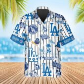 Los Angeles Dodgers Icon Stripe Hawaiian Shirt Front - TeeAloha