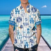 Los Angeles Dodgers Icon Stripe Hawaiian Shirt Mockup Front - TeeAloha