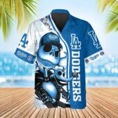 Los Angeles Dodgers Skeleton Swag Hawaiian Shirt Front - TeeAloha