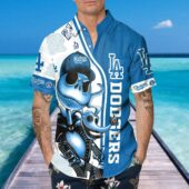 Los Angeles Dodgers Skeleton Swag Hawaiian Shirt Mockup Front - TeeAloha