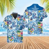 Los Angeles Dodgers Tropical Logo Collage Hawaiian Shirt - TeeAloha