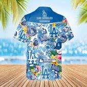 Los Angeles Dodgers Tropical Logo Collage Hawaiian Shirt Back - TeeAloha