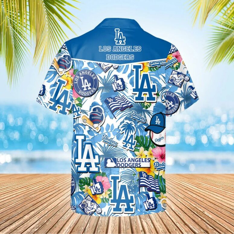 Los Angeles Dodgers Tropical Logo Collage Hawaiian Shirt