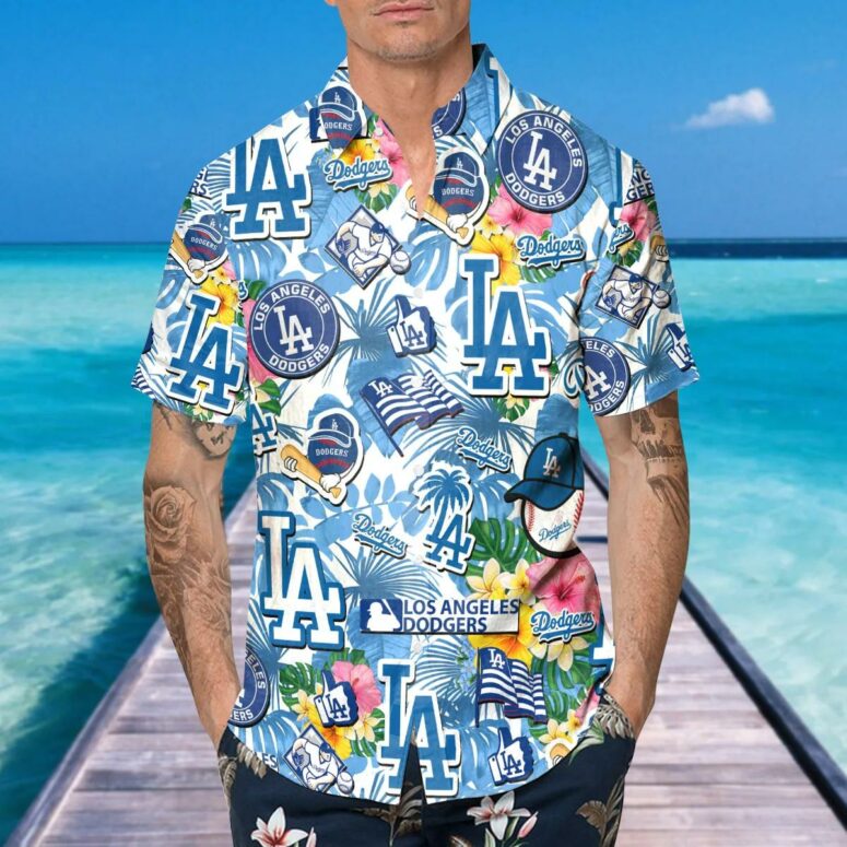 Los Angeles Dodgers Tropical Logo Collage Hawaiian Shirt