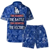 Los Angeles Dodgers Victory Palm Hawaiian Shirt Back With Short - TeeAloha