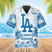 Los Angeles Dodgers Wave Palms Hawaiian Shirt Front - TeeAloha