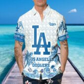 Los Angeles Dodgers Wave Palms Hawaiian Shirt Mockup Front - TeeAloha