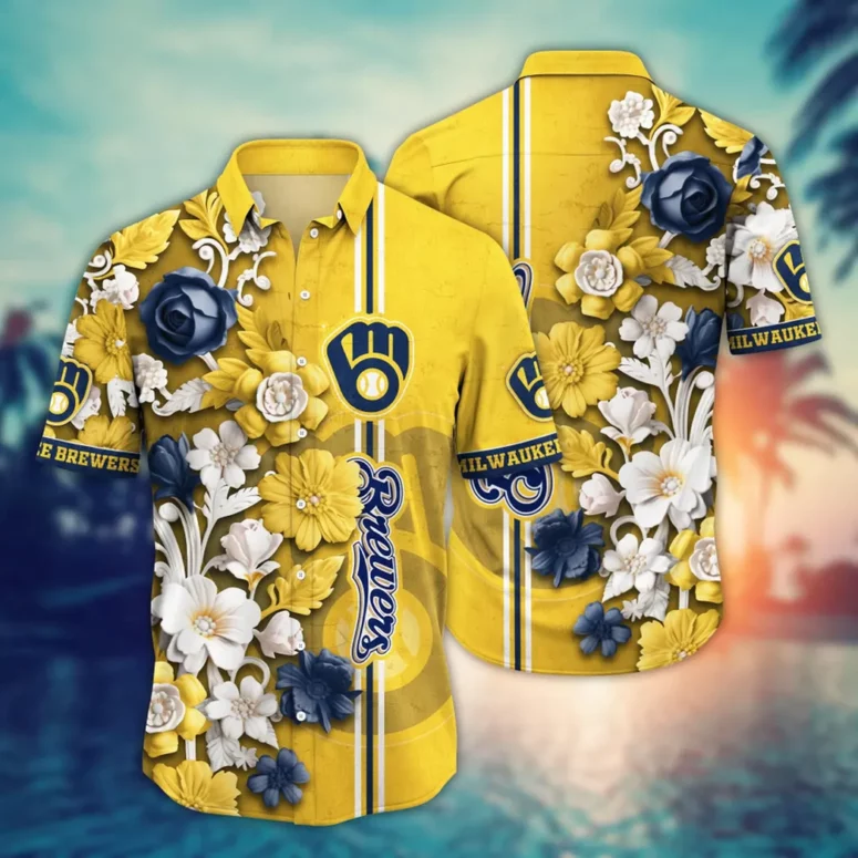 Milwaukee Brewers Blooming Elegance Hawaiian Shirt