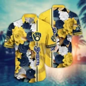 Milwaukee Brewers Floral Stripe Hawaiian Shirt
