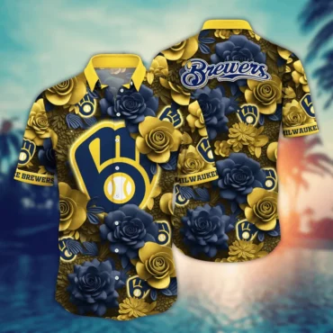 Milwaukee Brewers Midnight Rose Hawaiian Shirt