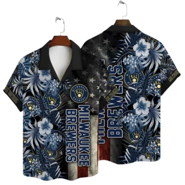 Milwaukee Brewers Patriotic Floral Hawaiian Shirt