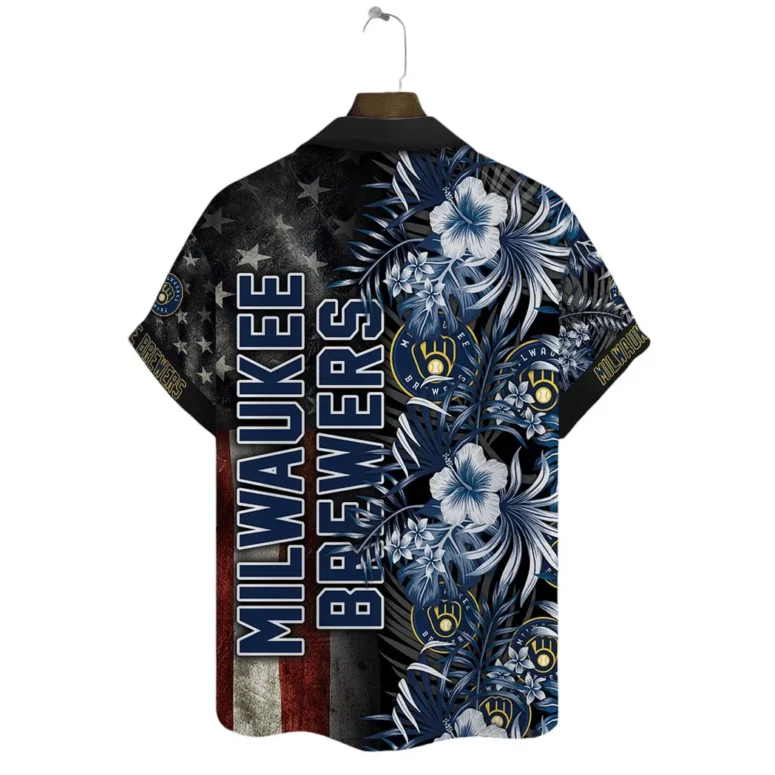 Milwaukee Brewers Patriotic Floral Hawaiian Shirt