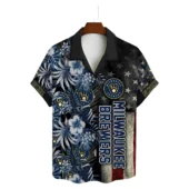 Milwaukee Brewers Patriotic Floral Hawaiian Shirt Front - TeeAloha