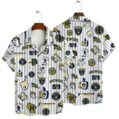 Milwaukee Brewers Pinstripe Icons Hawaiian Shirt