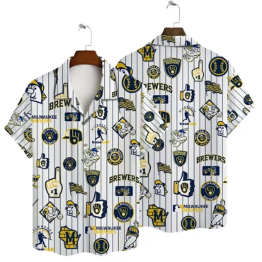 Milwaukee Brewers Pinstripe Icons Hawaiian Shirt