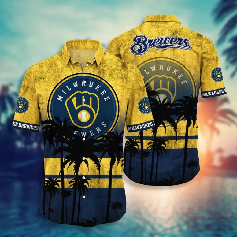 Milwaukee Brewers Sunset Palm Hawaiian Shirt