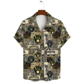 Milwaukee Brewers Tribal Patchwork Hawaiian Shirt Front - TeeAloha