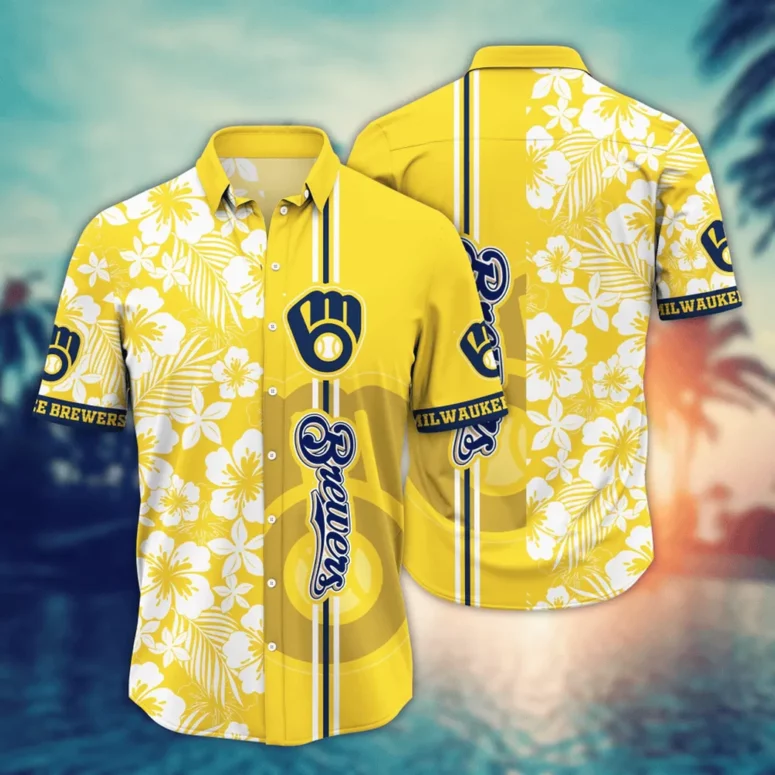 Milwaukee Brewers Tropical Hibiscus Hawaiian Shirt