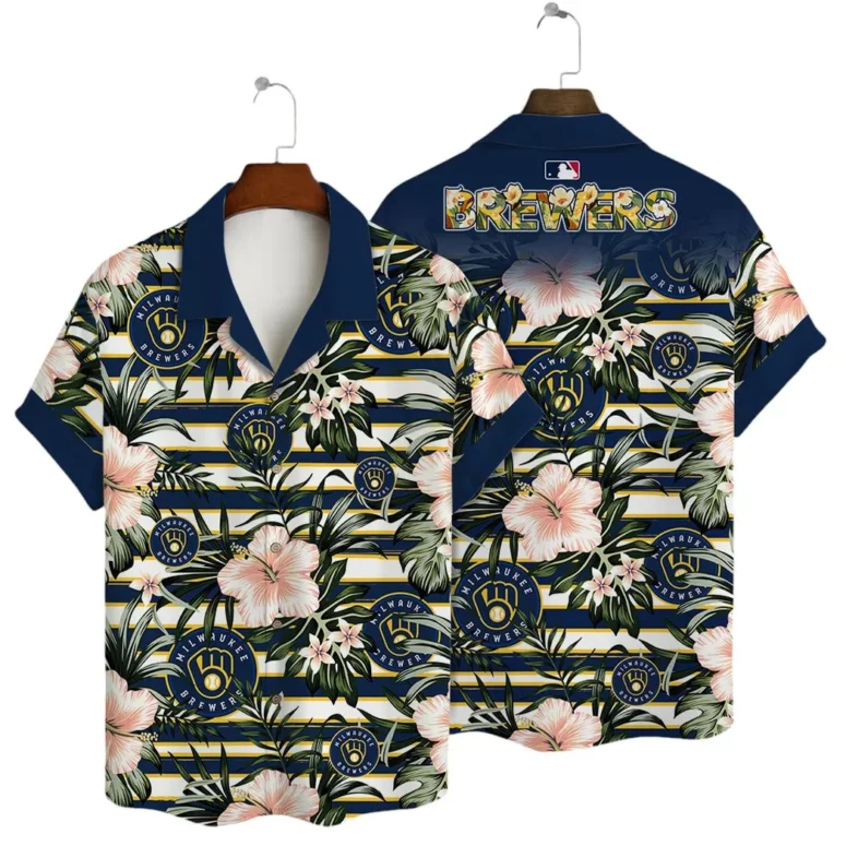 Milwaukee Brewers Tropical Stripes Hawaiian Shirt