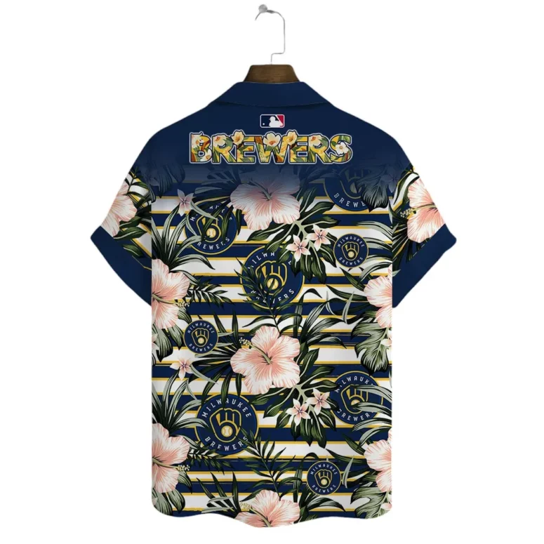 Milwaukee Brewers Tropical Stripes Hawaiian Shirt