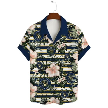 Milwaukee Brewers Tropical Stripes Hawaiian Shirt