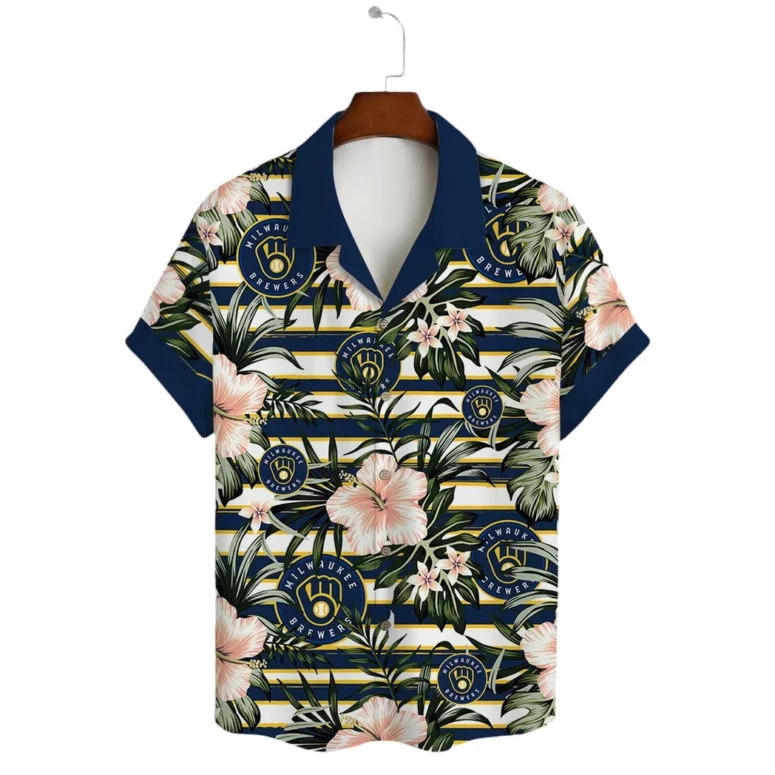 Milwaukee Brewers Tropical Stripes Hawaiian Shirt