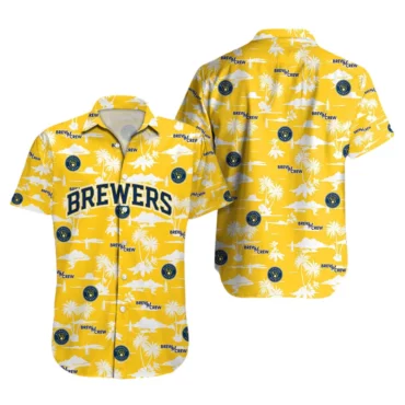 Milwaukee Brewers Yellow Palm Tree Hawaiian Shirt