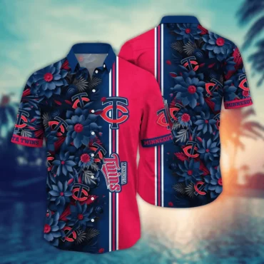 Minnesota Twins Floral Stripe Hawaiian Shirt