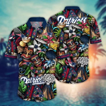 New England Patriots Tropic Waves Hawaiian Shirt