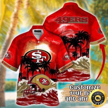 Personalized San Francisco 49ers Sunset Palms Hawaiian Shirt