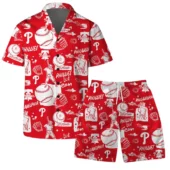 Philadelphia Phillies All Star Doodle Hawaiian Shirt Front With Short - TeeAloha