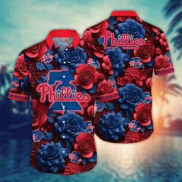 Philadelphia Phillies Bold Floral Emblem Hawaiian Shirt