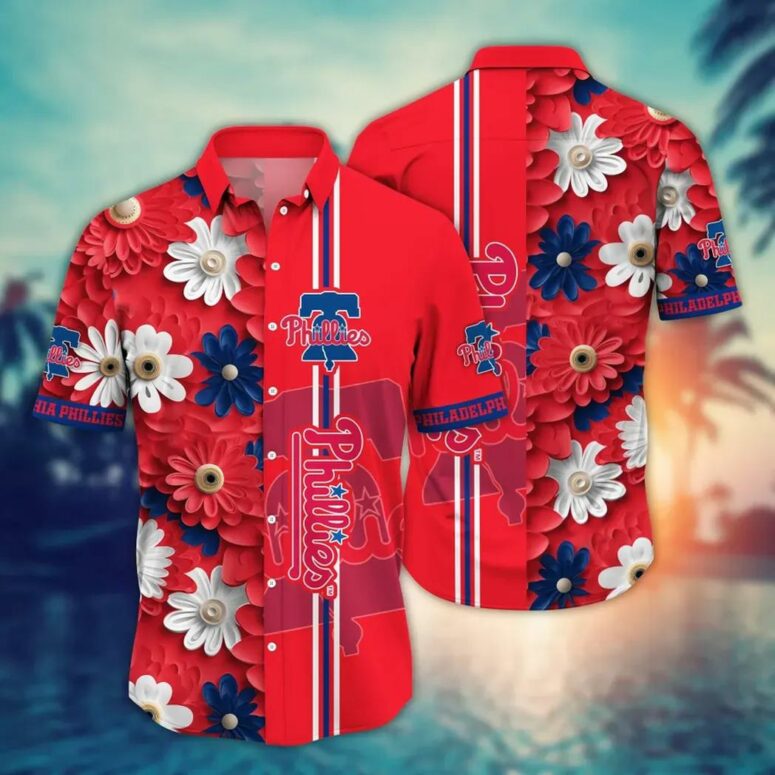 Philadelphia Phillies Bold Floral Stripe Hawaiian Shirt