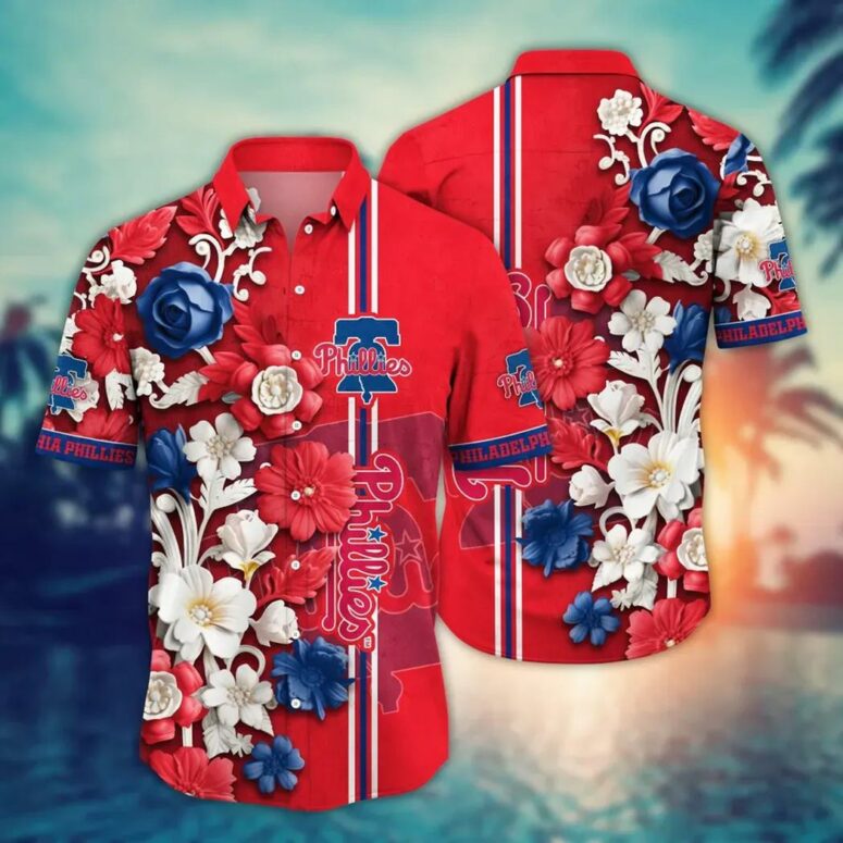 Philadelphia Phillies Bold Floral Stripes Hawaiian Shirt