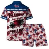 Philadelphia Phillies Coconut Tree Pattern Hawaiian Shirt Back With Short - TeeAloha