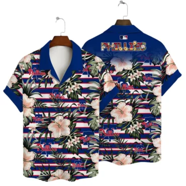 Philadelphia Phillies Floral Stripes Hawaiian Shirt