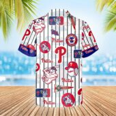 Philadelphia Phillies Pinstripe Fanatic Hawaiian Shirt Back - TeeAloha