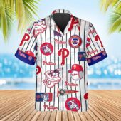 Philadelphia Phillies Pinstripe Fanatic Hawaiian Shirt Front - TeeAloha