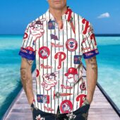 Philadelphia Phillies Pinstripe Fanatic Hawaiian Shirt Mockup Front Man - TeeAloha