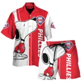 Philadelphia Phillies Snoopy Classic Hawaiian Shirt Front With Short - TeeAloha