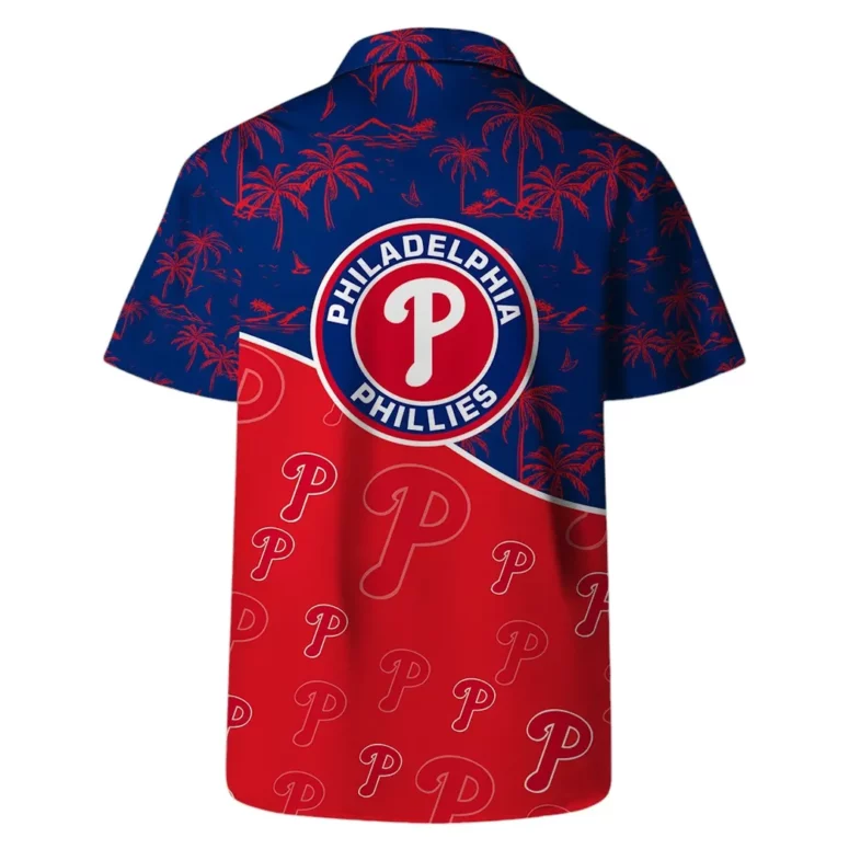 Philadelphia Phillies Team Logo Palm Leaf Pattern Hawaiian Shirt