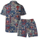 Philadelphia Phillies Vintage Floral Pattern Hawaiian Shirt Back With Short - TeeAloha