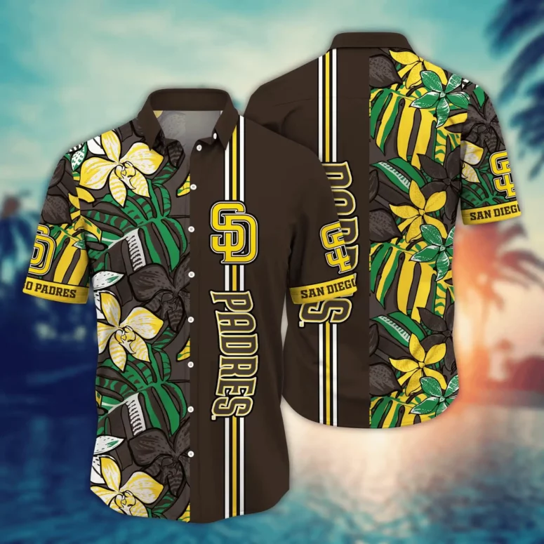 San Diego Padres Tropical Stripe Hawaiian Shirt