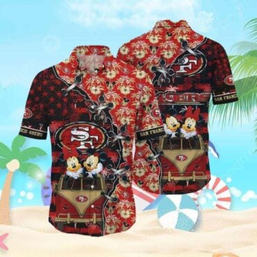 San Francisco 49ers Mickey And Minnie’s Island Escapade Hawaiian Shirt