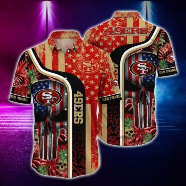 San Francisco 49ers Skull US Flag Hawaiian Shirt