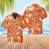 San Francisco Giants Bold Logo Hibiscus Hawaiian Shirt - TeeAloha